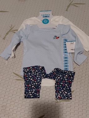 Carter's Light Blue Dot Top with Navy Floral Leggings Set